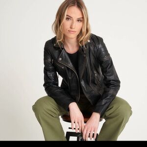 Barneys originals Clara leather moto jacket black new